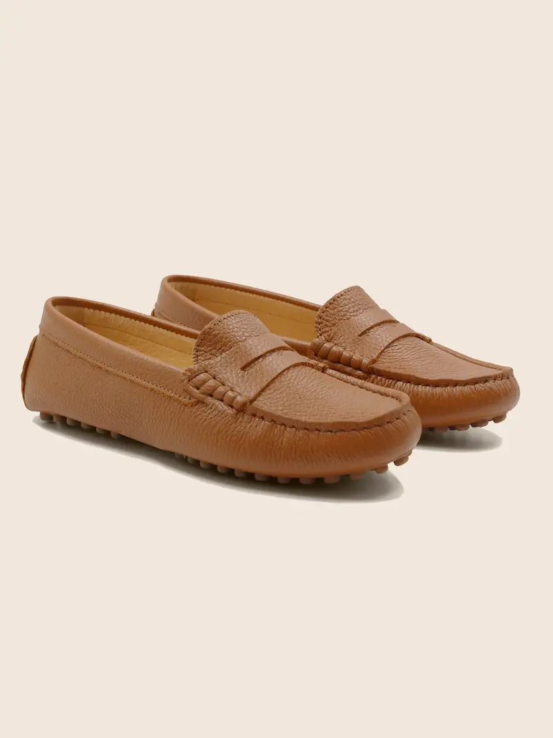 Mocassins cuir grainé camel