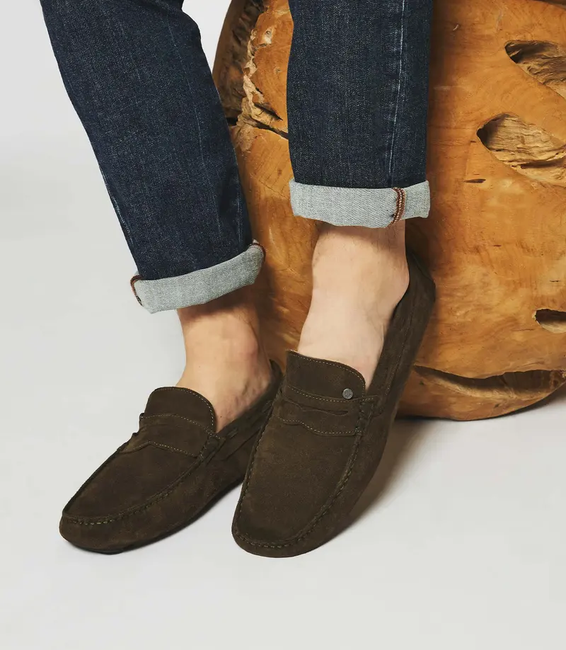 Mocassins en velours kaki