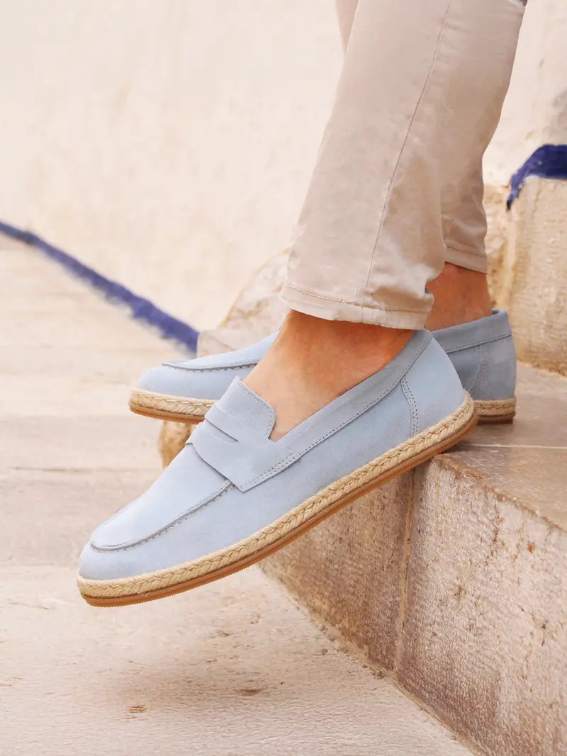 Mocassins espadrilles cuir bleu clair