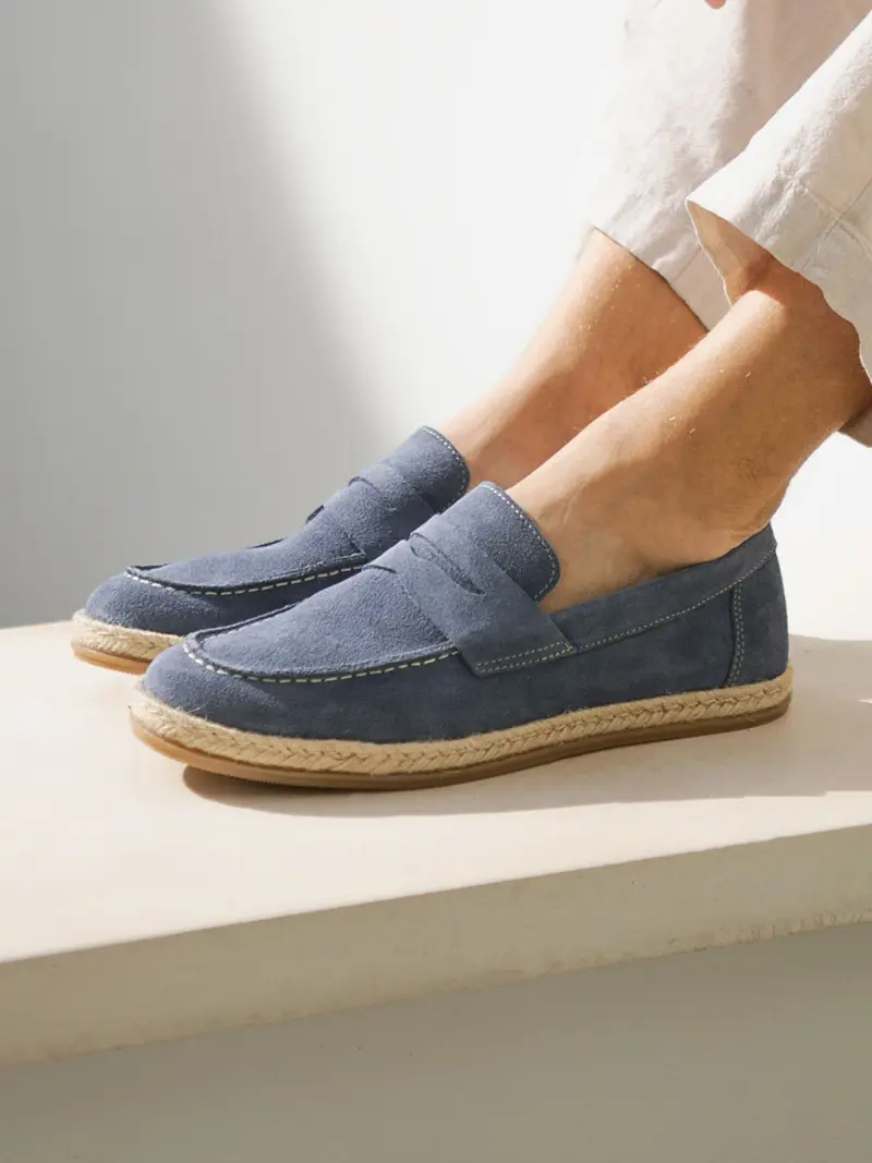 Mocassins espadrilles cuir bleu