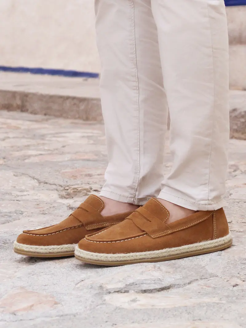 Mocassins espadrilles cuir cognac