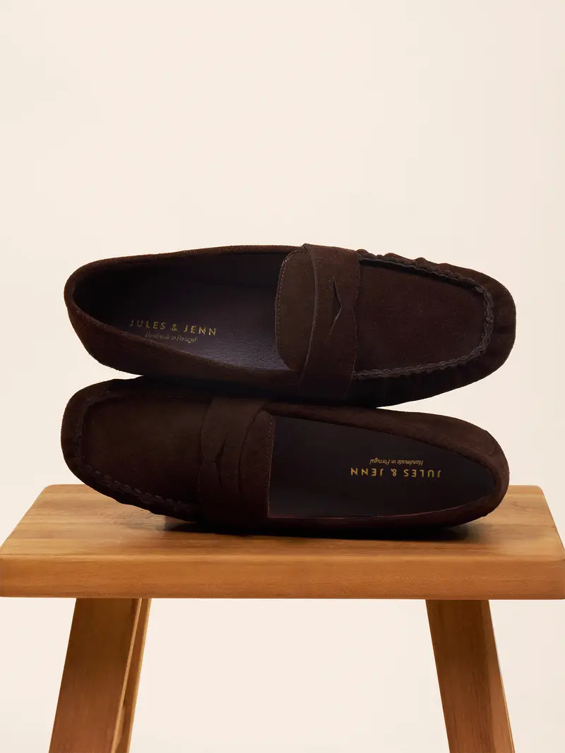 Mocassins plissés cuir daim marron
