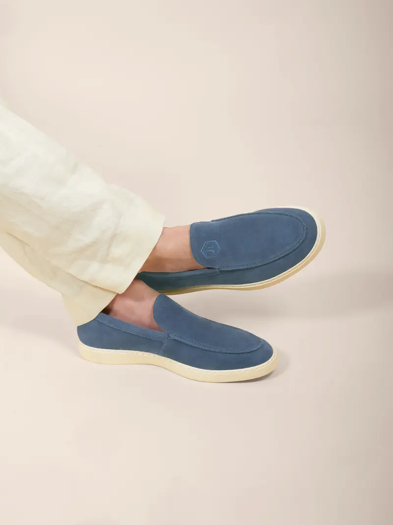 Mocassins sport cuir daim bleu