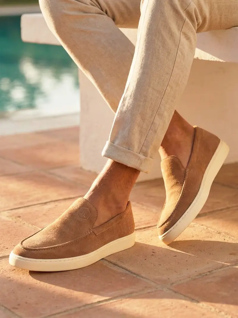 Mocassins sport cuir daim cognac