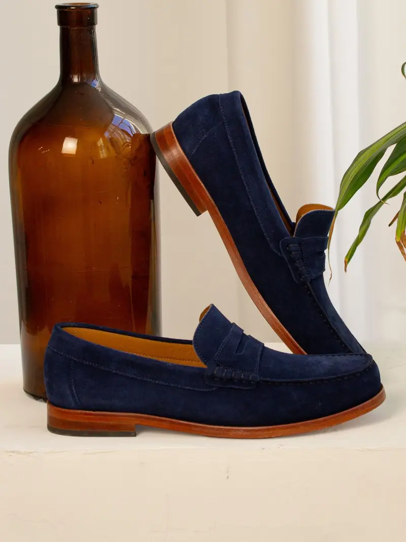 Mocassins urbains cuir daim bleu