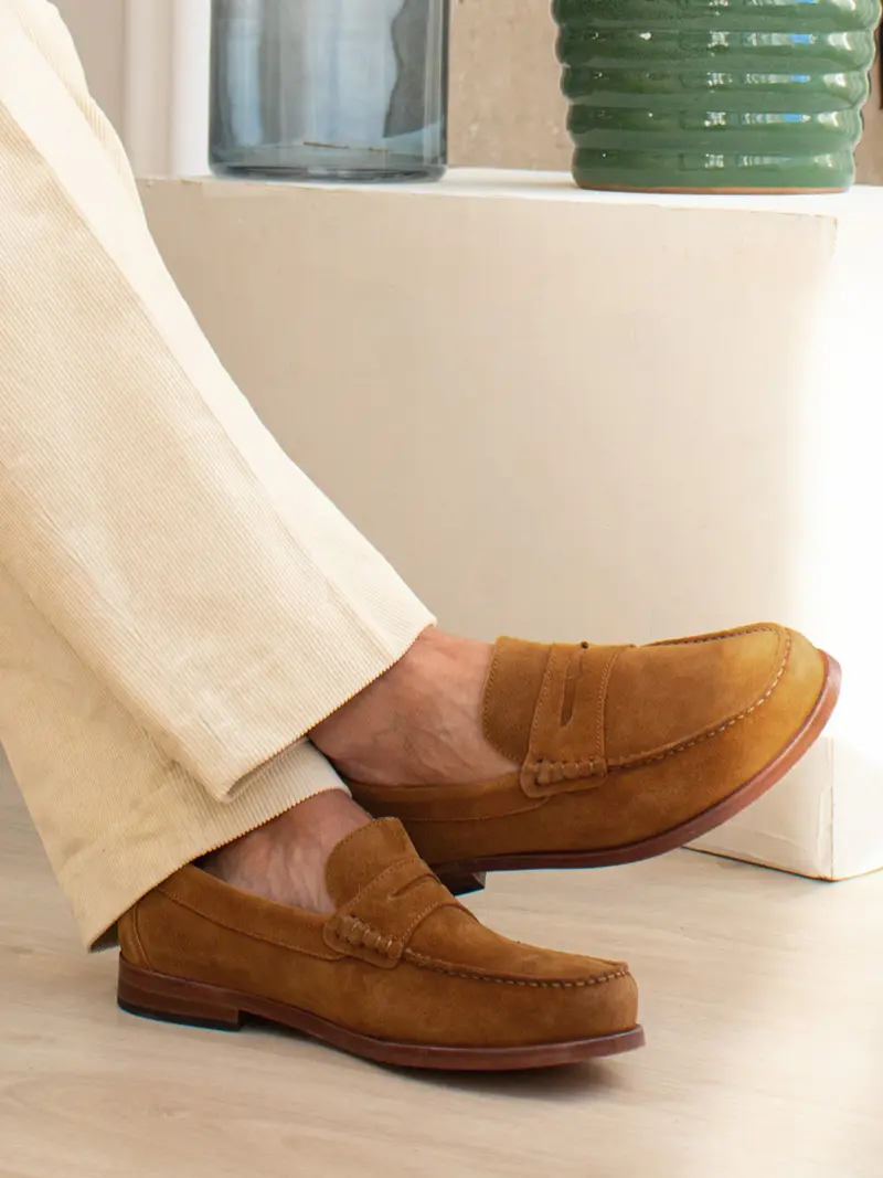Mocassins urbains cuir daim cognac