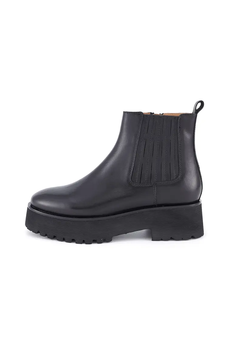 MOON - Bottines Chelsea Crantées en Cuir à Plateforme Noir