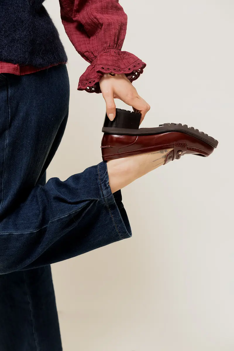 MOSS - Mocassins Crantés à Talon en Cuir Marron