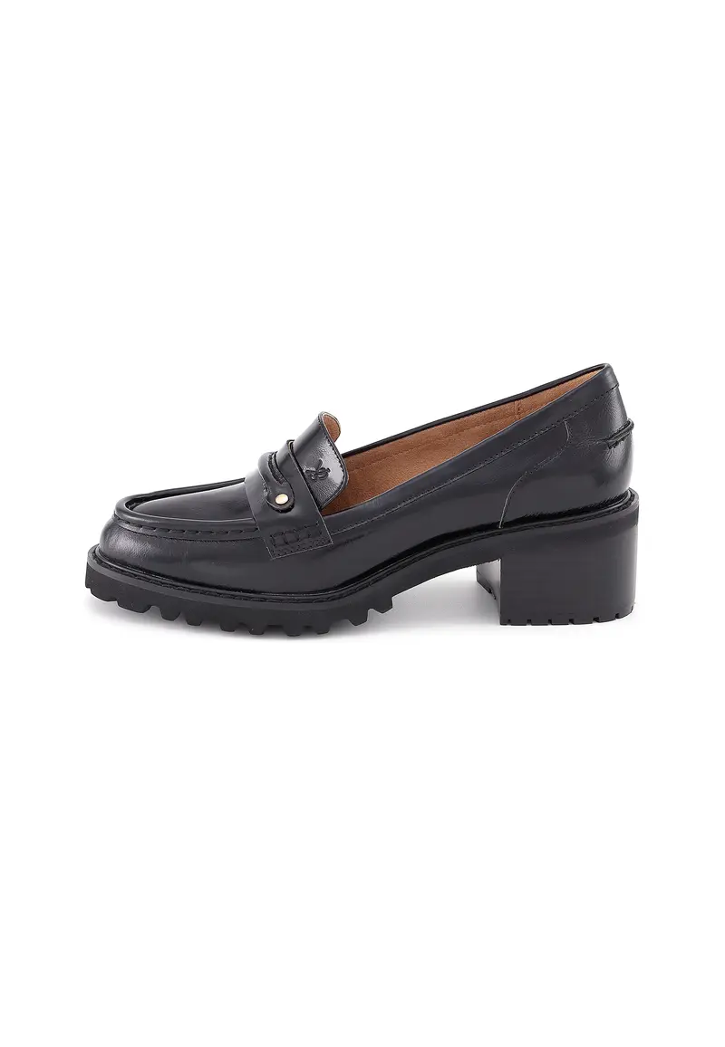 MOSS - Mocassins Crantés à Talon en Cuir Noir