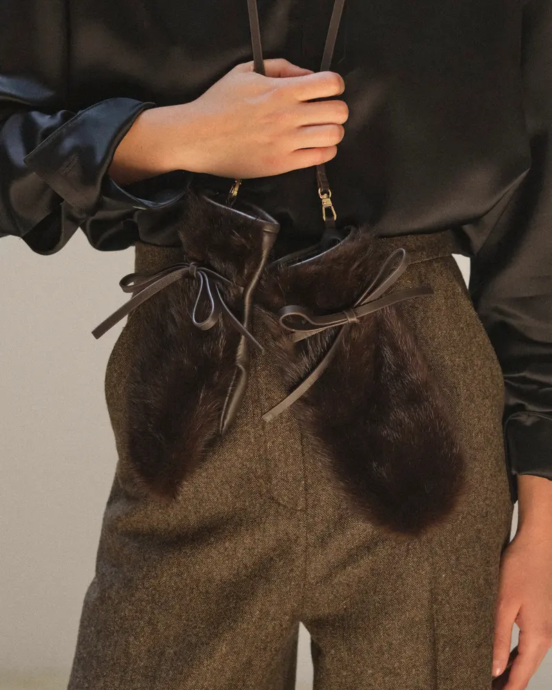 Moufles en fourrure de vison et cuir