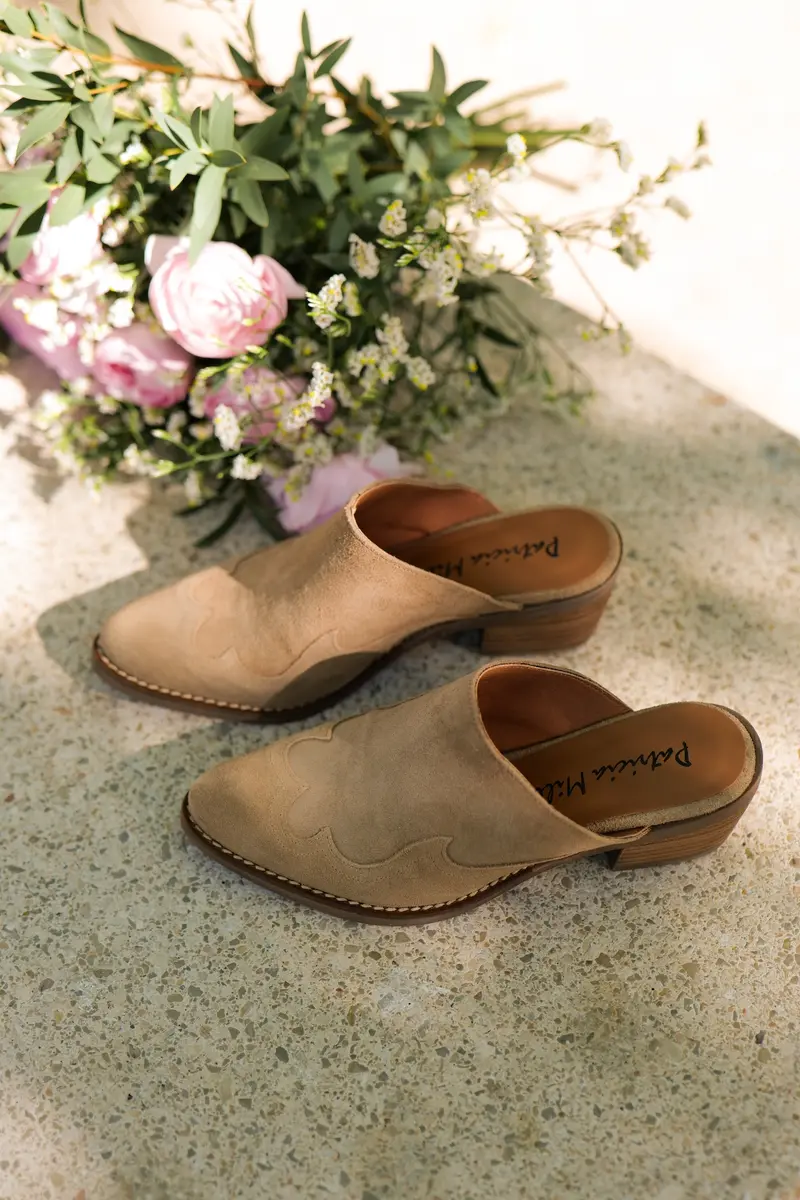 Mules santiag femme en cuir suède beige – Patricia Miller 7036