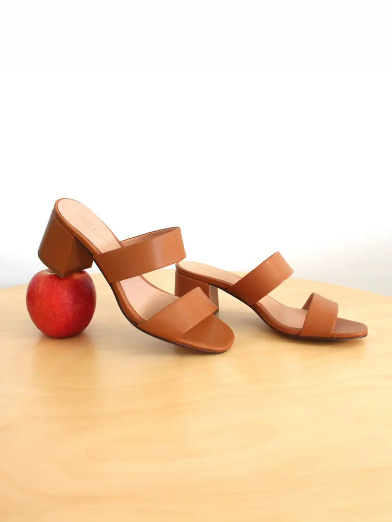 Mules talon bandeau fibre pomme camel