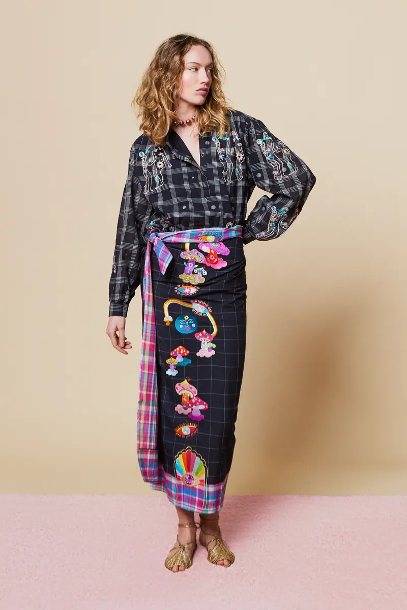MUSHROOM MANIA BLACK PAREO SKIRT