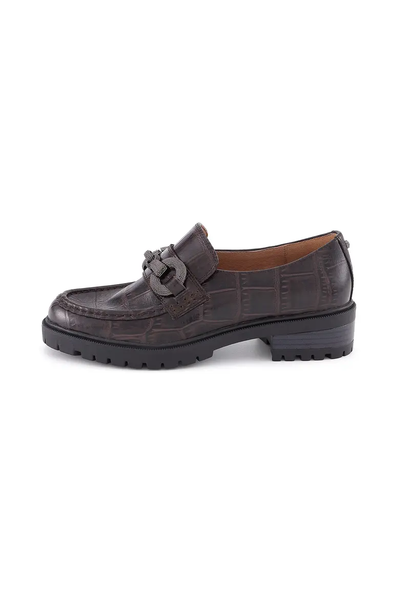 NADIA - Mocassins Crantés en Cuir Effet Croco Marron
