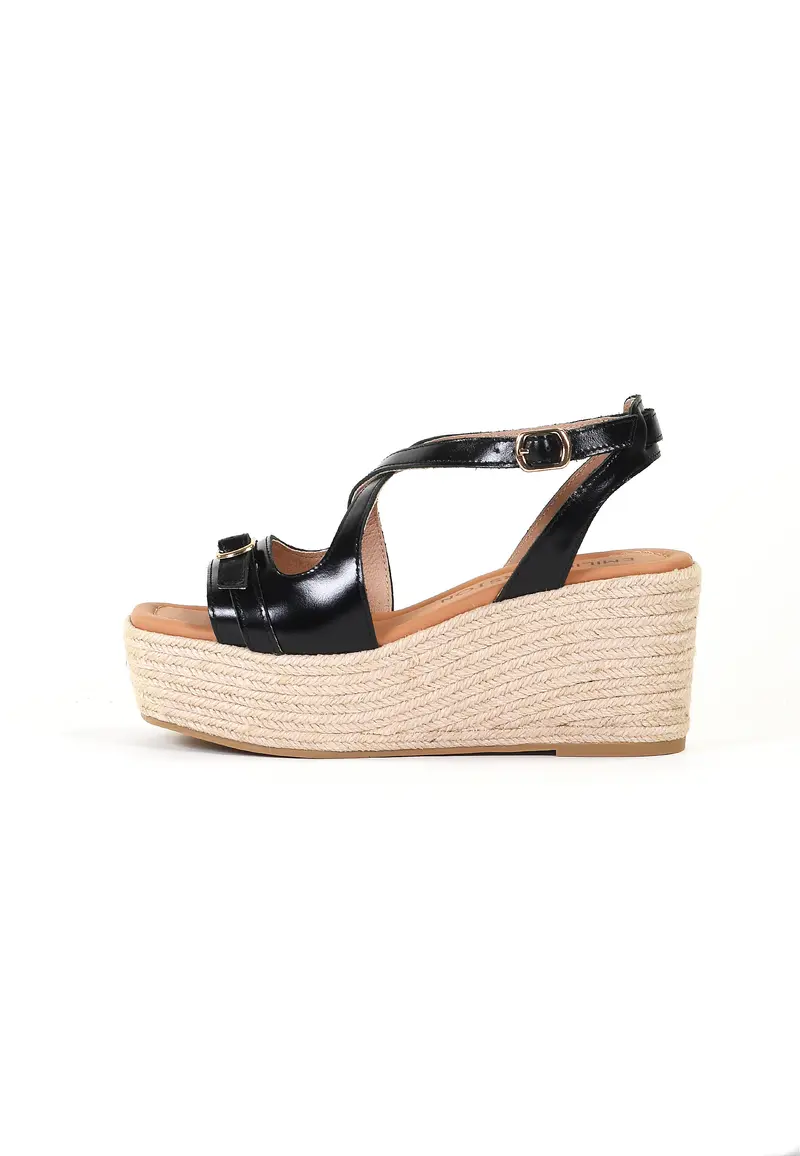 NAPOLIE - Sandales Compensées en Cuir Noir