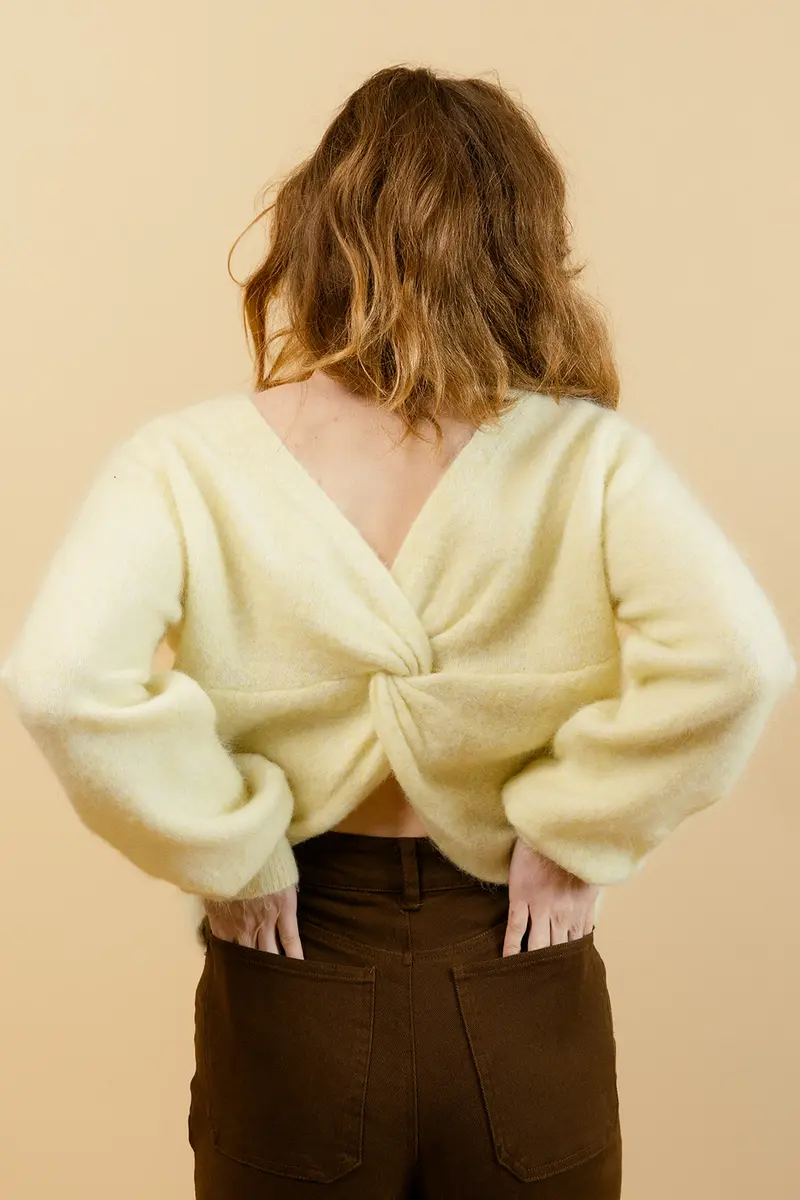 NATE - Pull Jaune en Maille Torsadée Femme