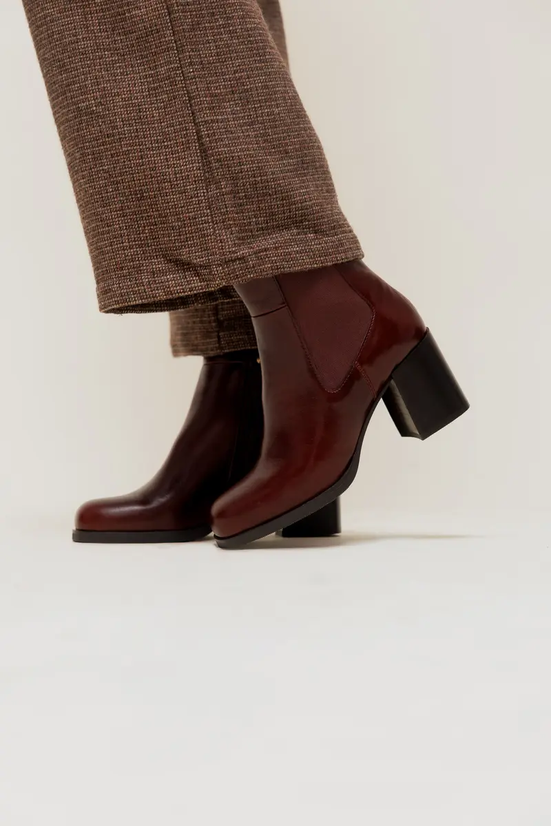 NATHALIE - Bottines à Talon en Cuir Marron