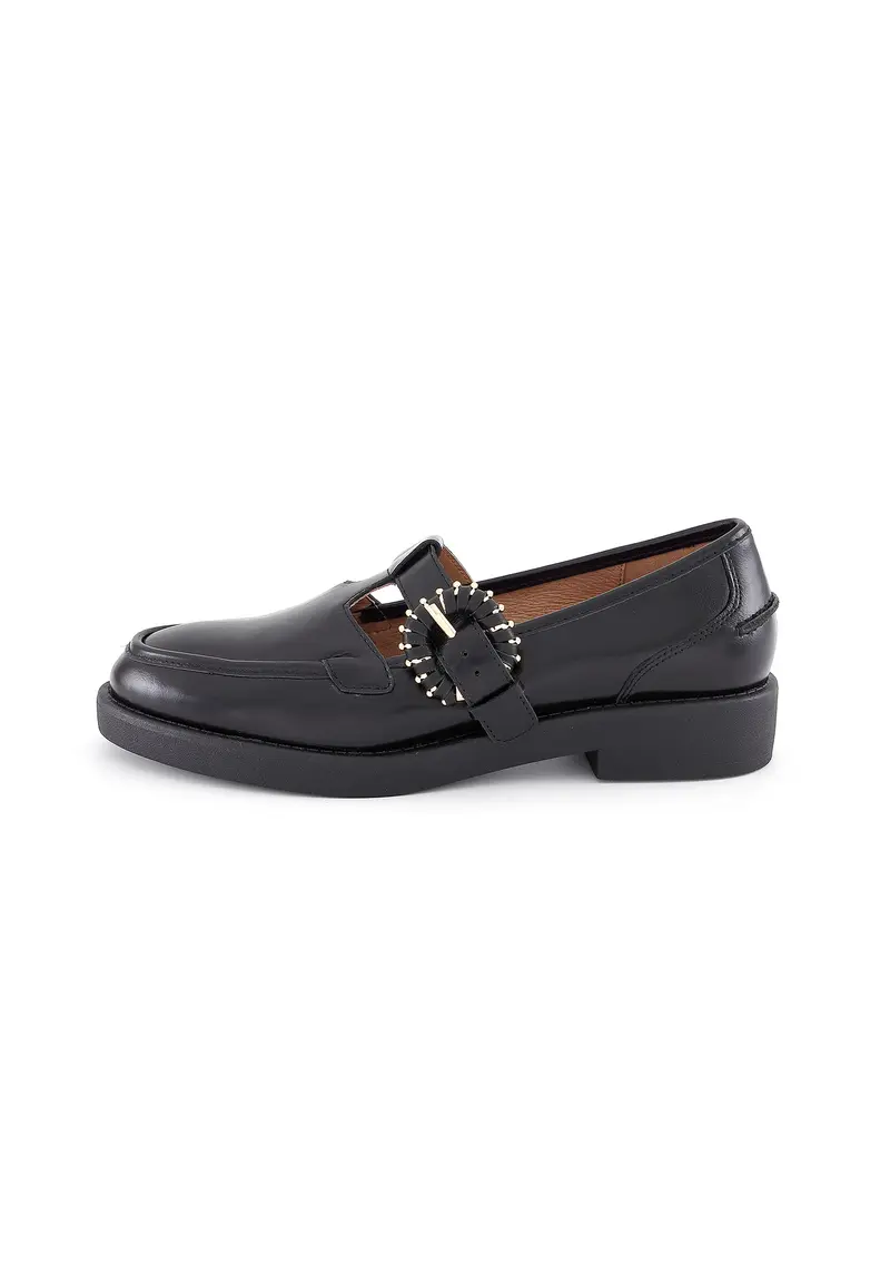 NINE - Mocassins à Bride en Cuir Noir