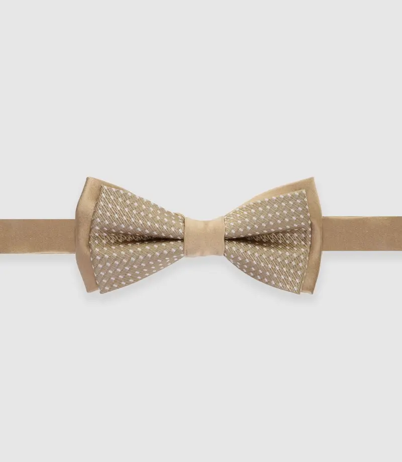 Nœud papillon double en soie beige NPUNIQUE