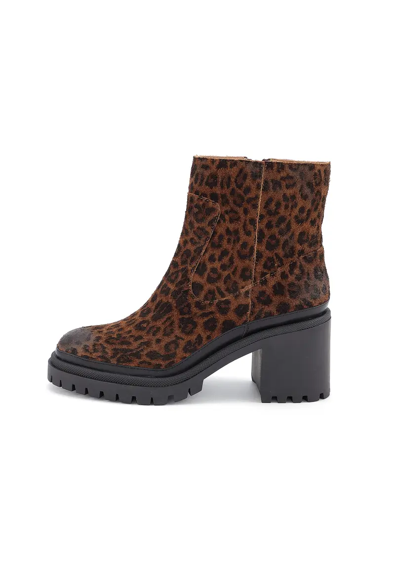 OLIVE - Bottines à Talon en Croûte de Cuir Léopard
