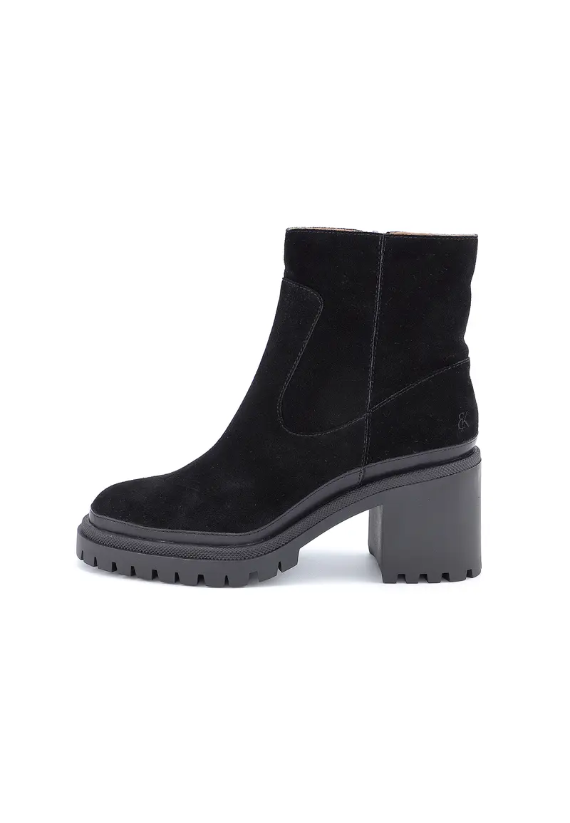 OLIVE - Bottines à Talon en Croûte de Cuir Noir