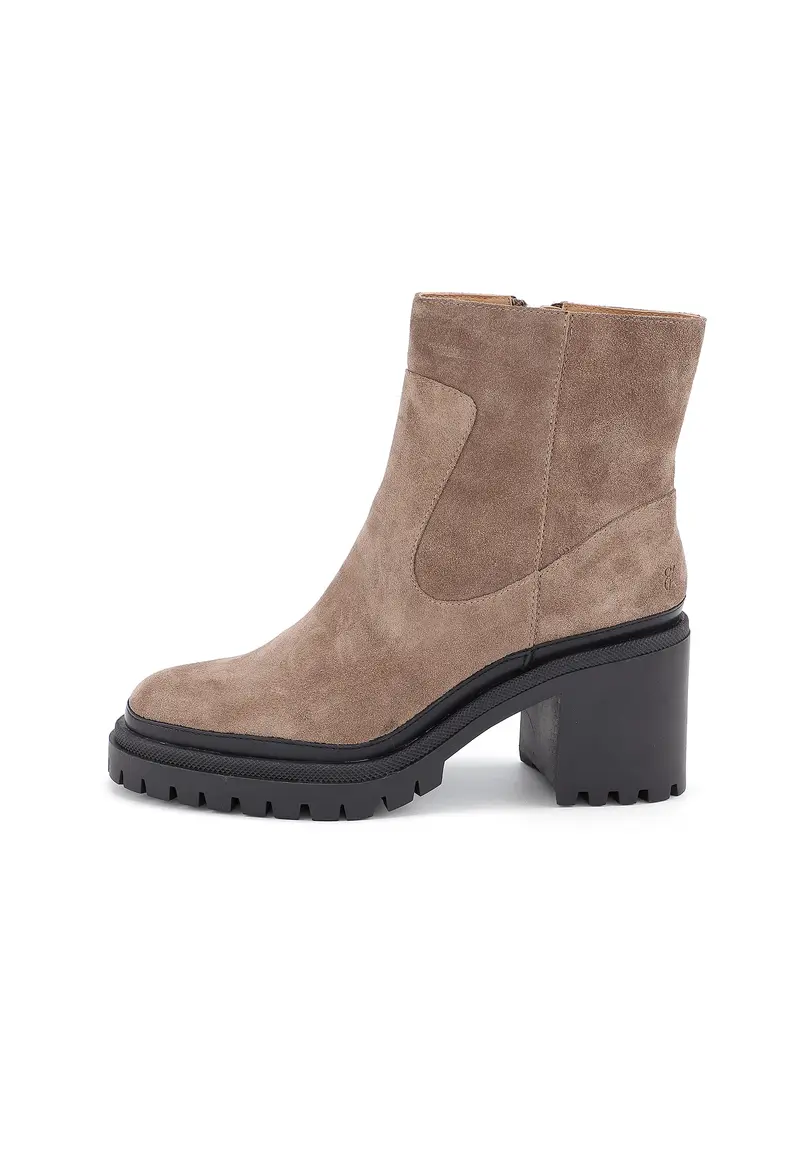 OLIVE - Bottines à Talon en Croûte de Cuir Taupe