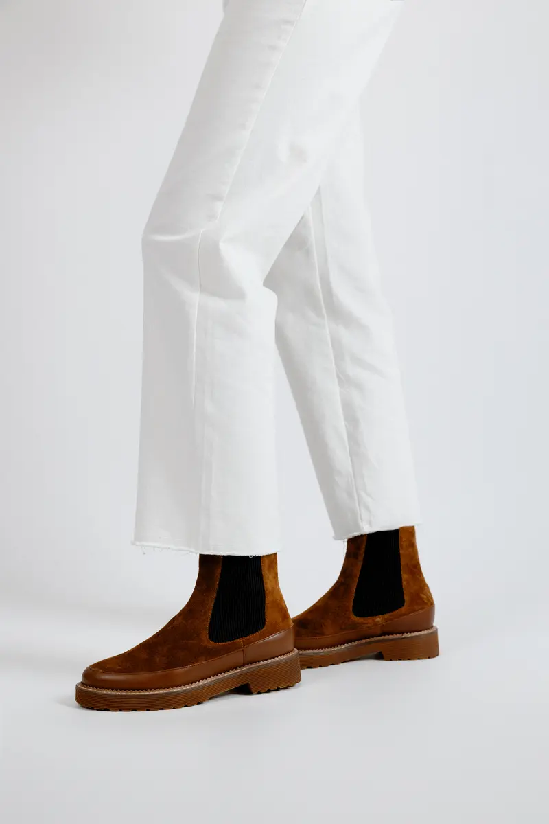 OLIVIA - Bottines Chelsea en Croûte de Cuir Cognac