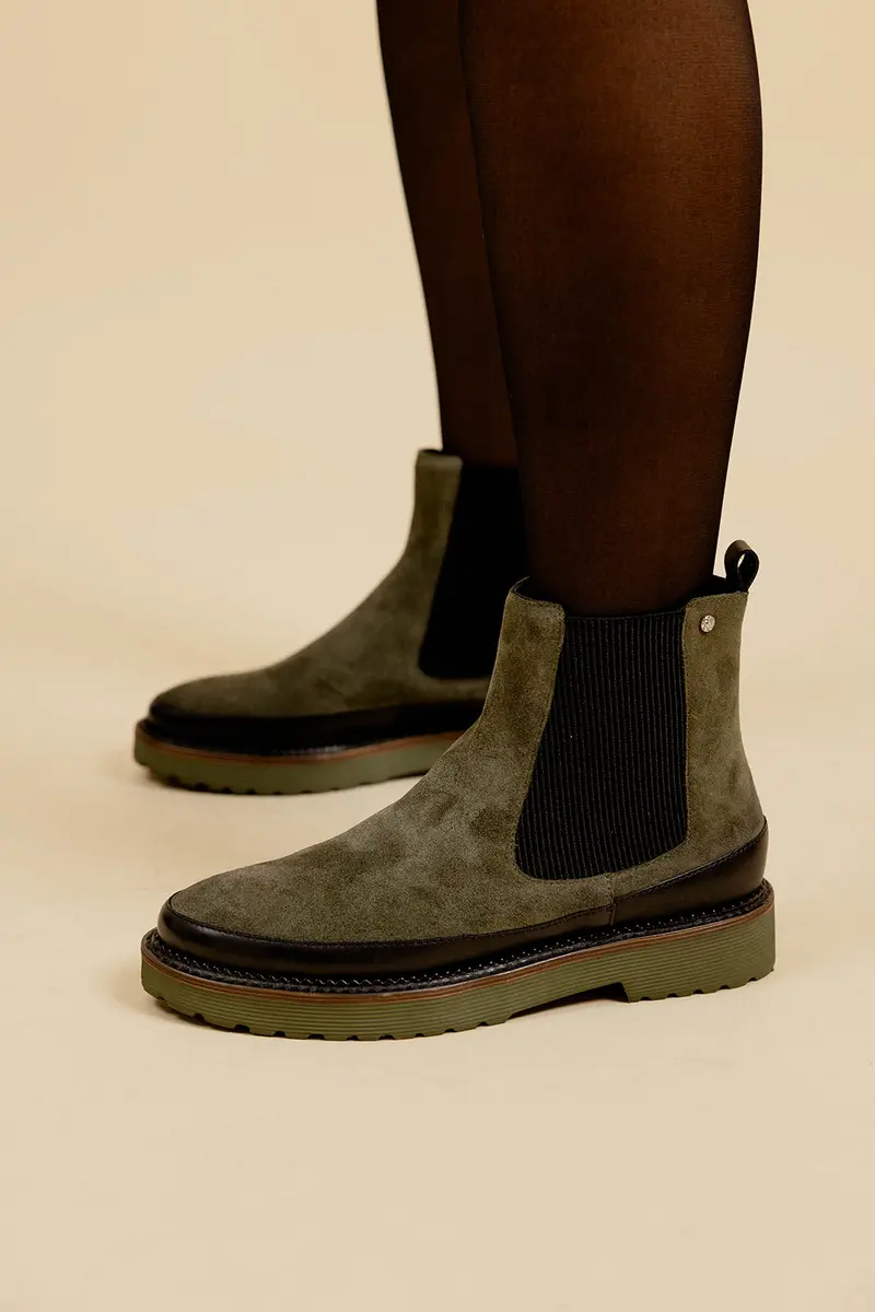 OLIVIA - Bottines Chelsea en Croûte de Cuir Kaki