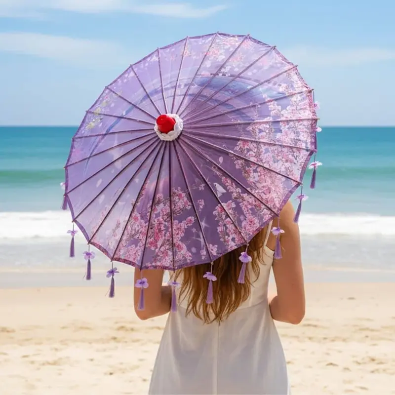 Ombrelle Anti Uv Pliable Violet | Fleurs De Cerisier & Soie
