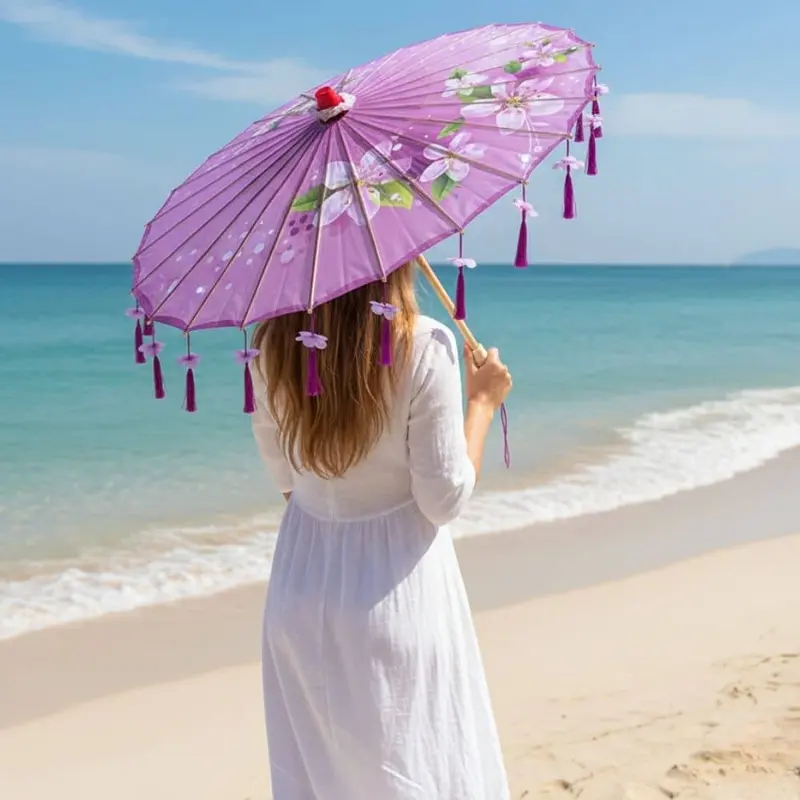 Ombrelle Anti Uv Pour Adulte Violet | Motifs Floraux & Finition Franges