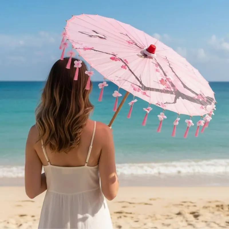 Ombrelle Japonaise Anti-Uv Rose | Fleurs De Cerisier & Soie