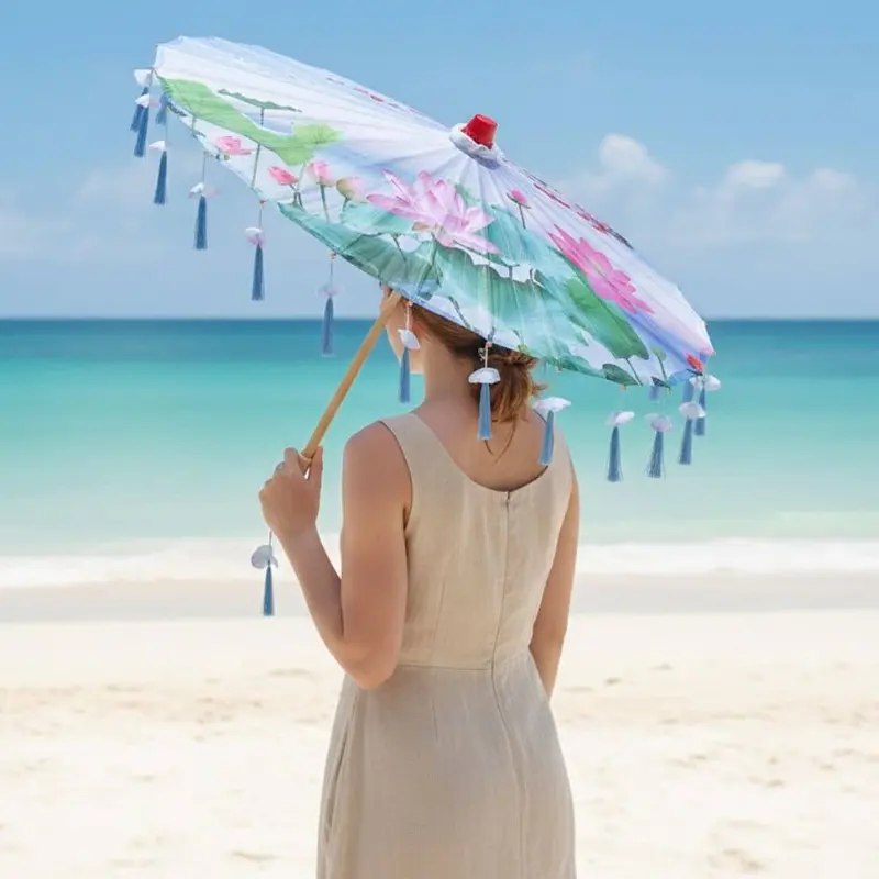 Ombrelle Pliante Anti Uv | Motifs Floraux & Finition Franges