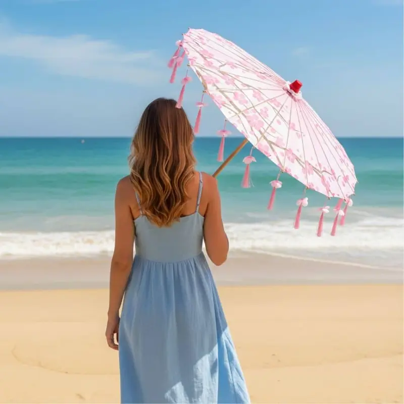 Ombrelle Soleil Femme Rose | Fleurs De Cerisier & Anti-Uv