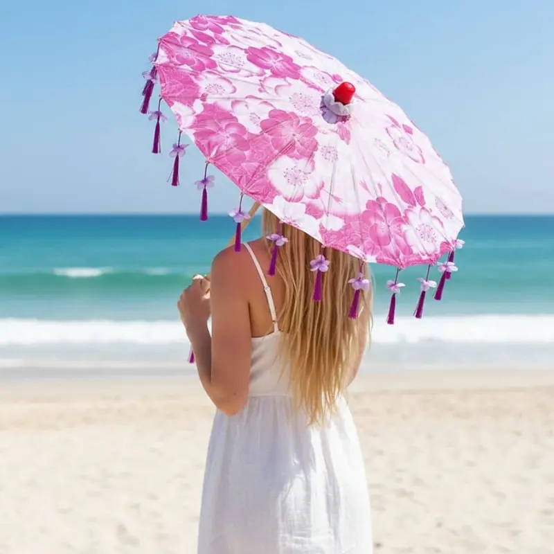 Ombrelle Universelle Anti-Uv Rose | Motifs Floraux & Soie