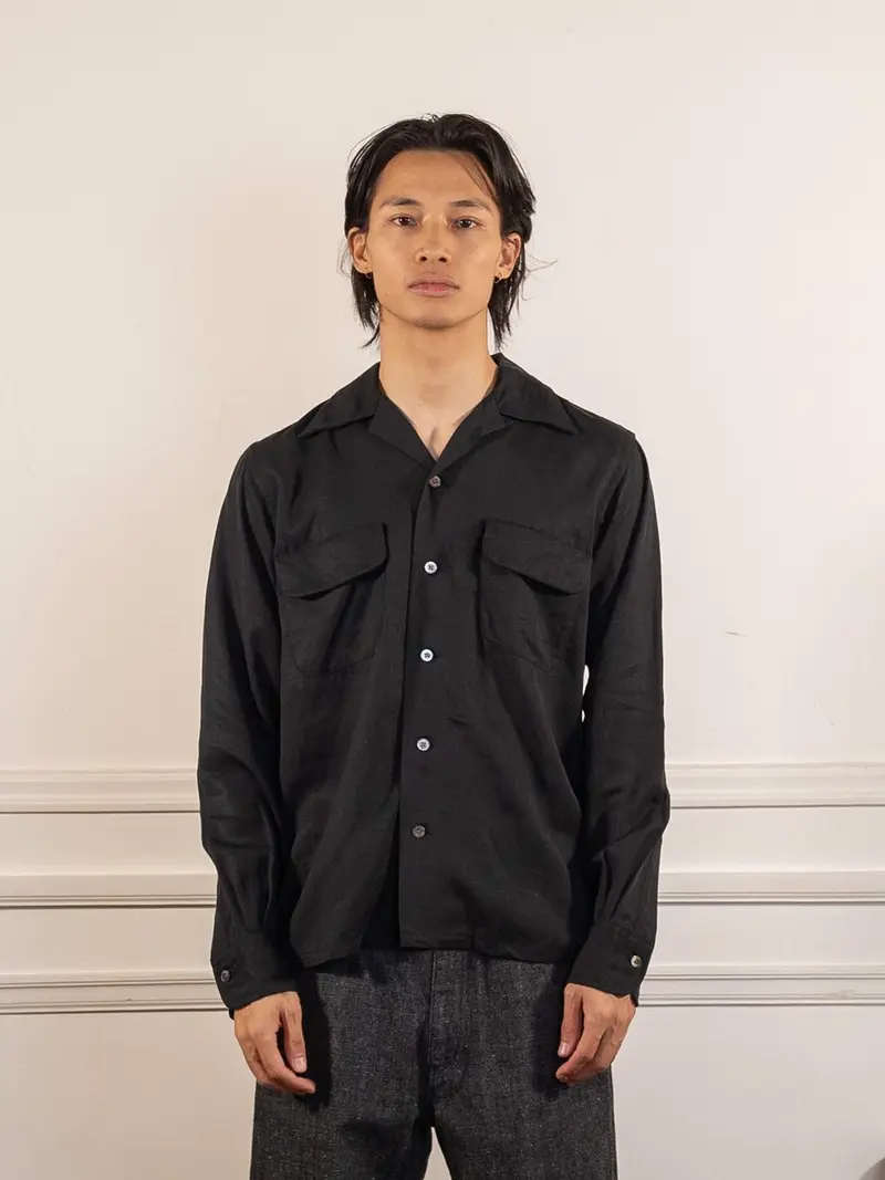 Open Collar Tencel Shirt Black