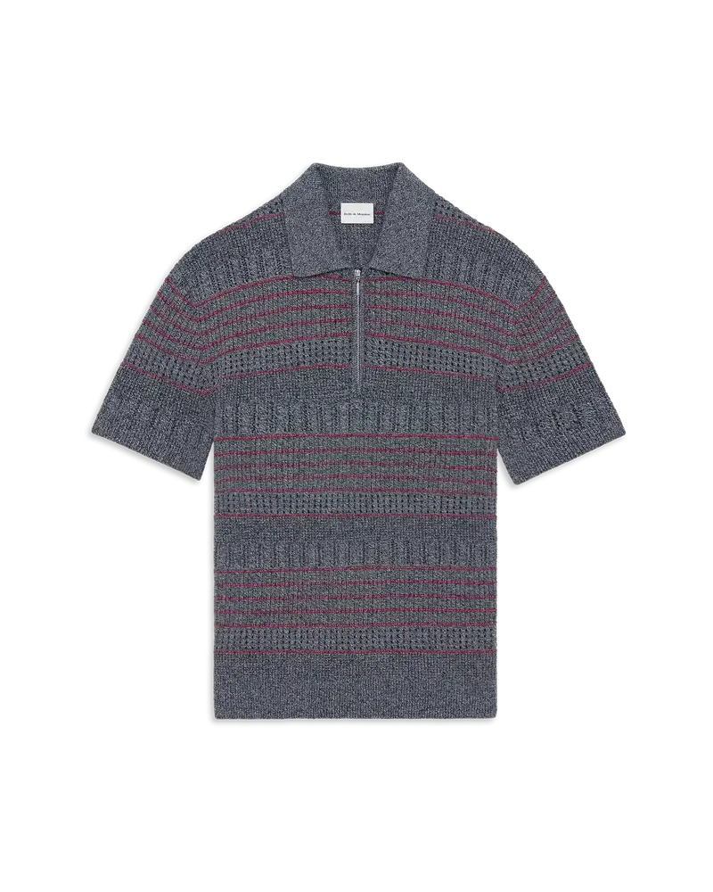 Openwork Zipped Short Sleeve Knit Polo