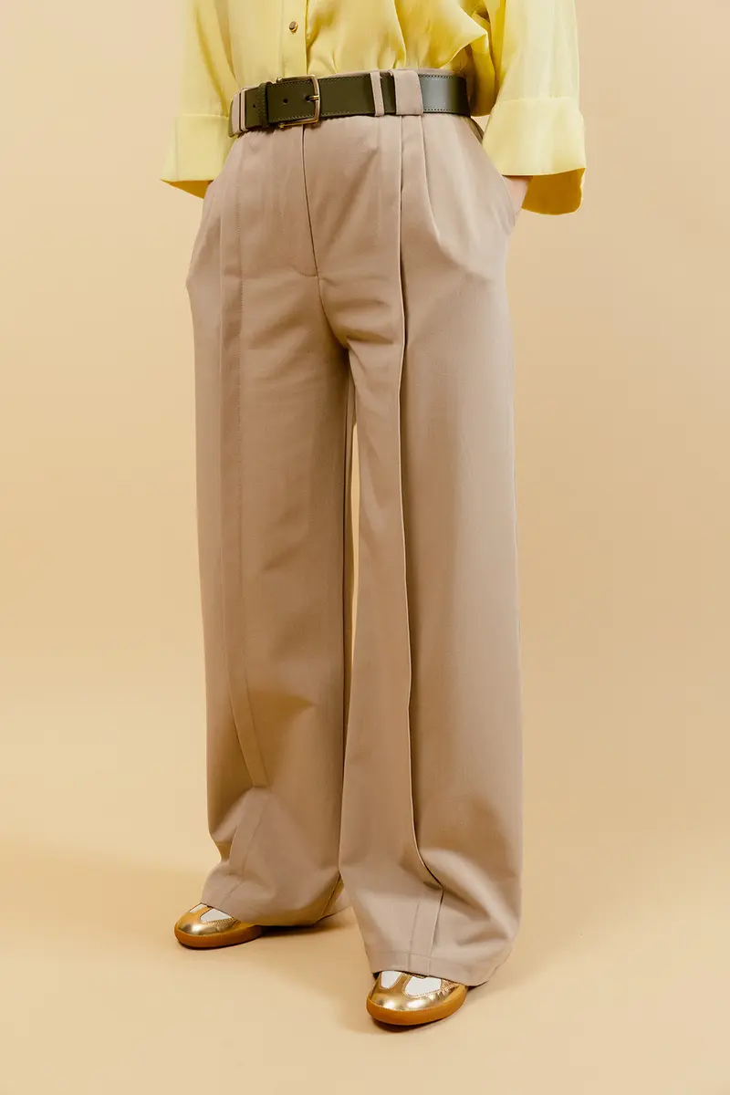 OPHÉLIE - Pantalon Habillé Beige Taille Haute
