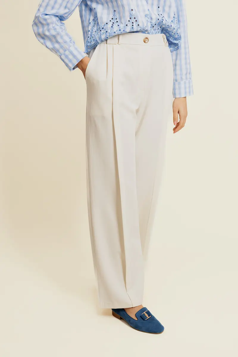 OPHÉLIE - Pantalon Habillé Écru Taille Haute