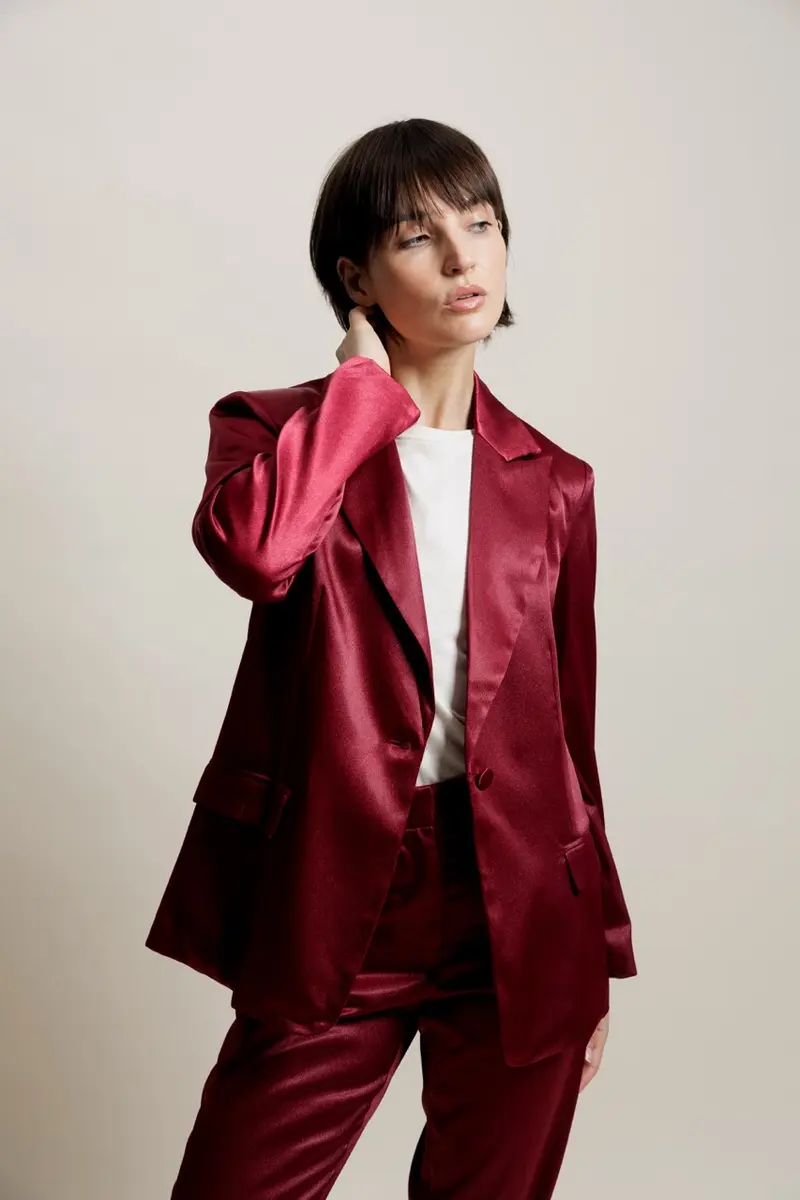 ORISIA - Blazer satiné rouge avec doublure