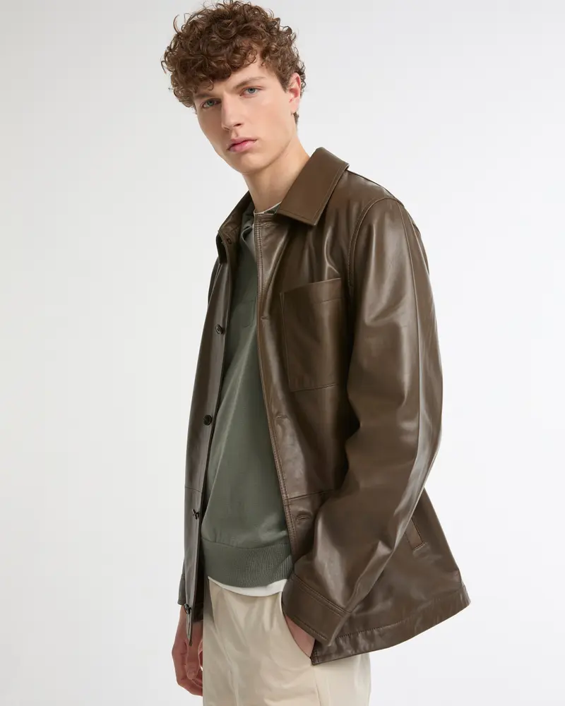 Overshirt-style lambskin leather jacket