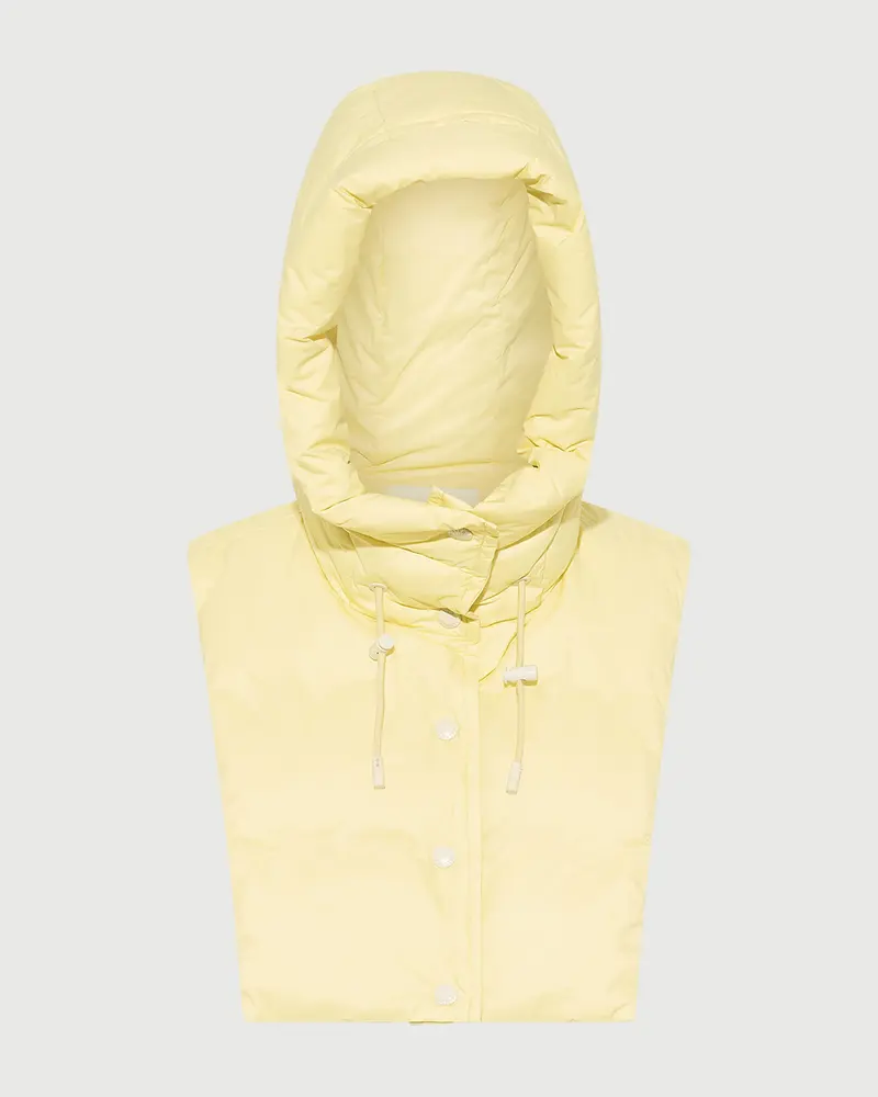 Padded hood bib in water-repellent technical fabric