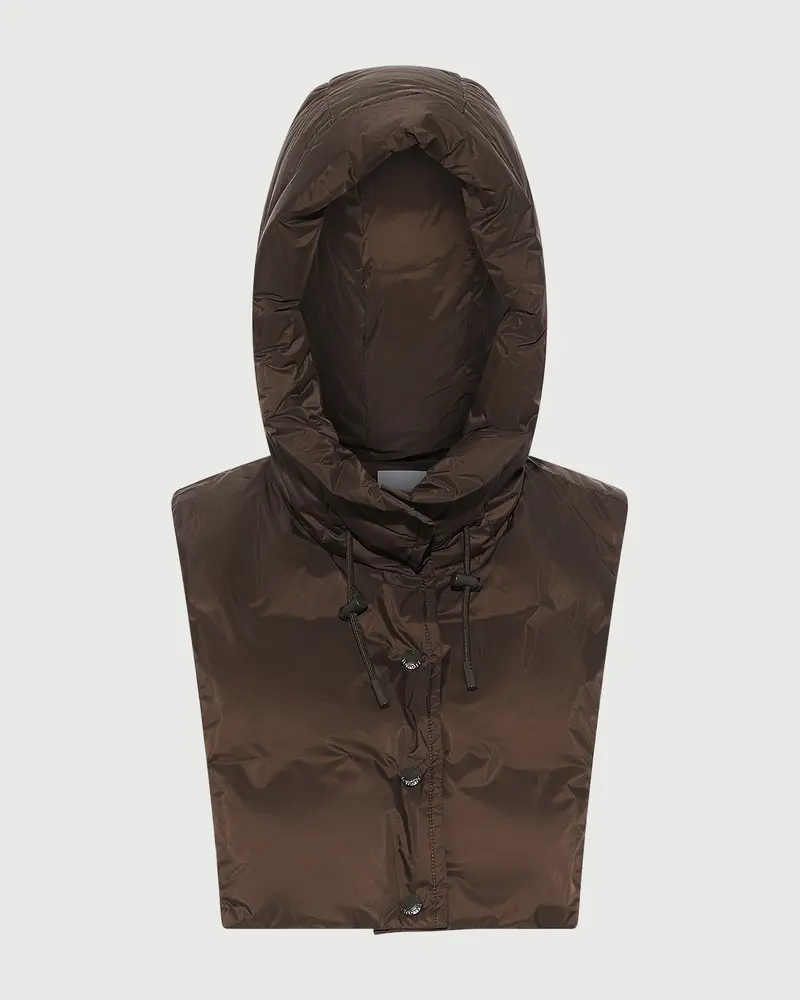 Padded hood bib in water-repellent technical fabric