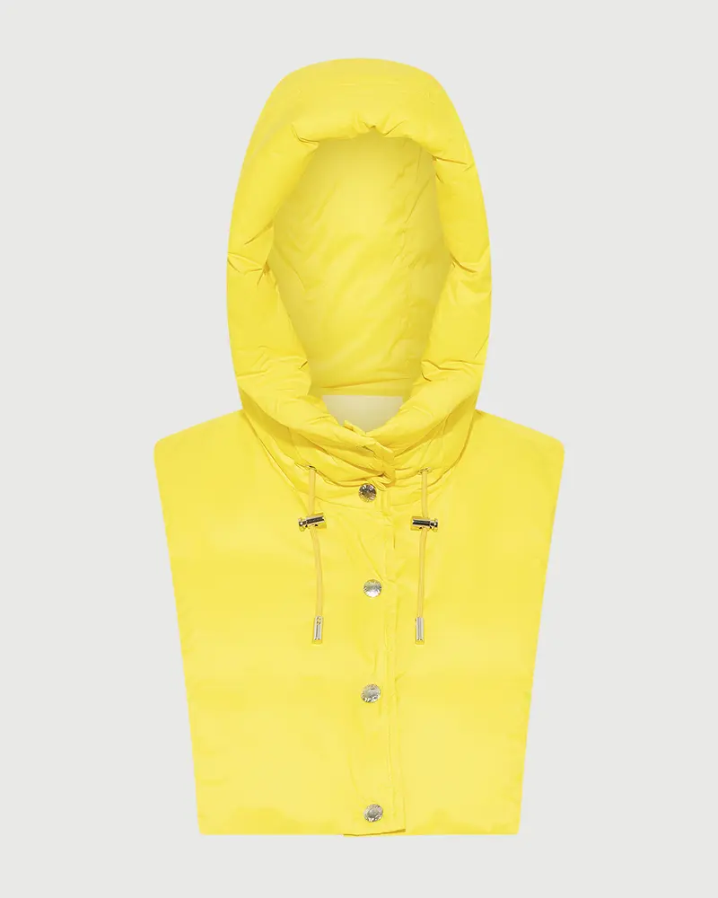 Padded hood bib in water-repellent technical fabric