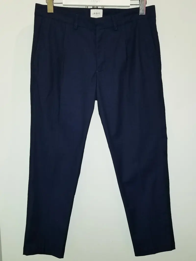 Pantalon à pinces en coton bio bleu