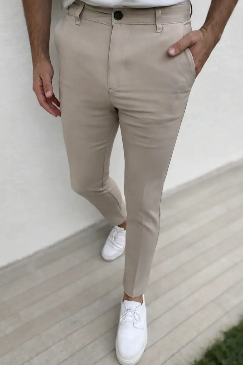 Pantalon beige slim fashion homme