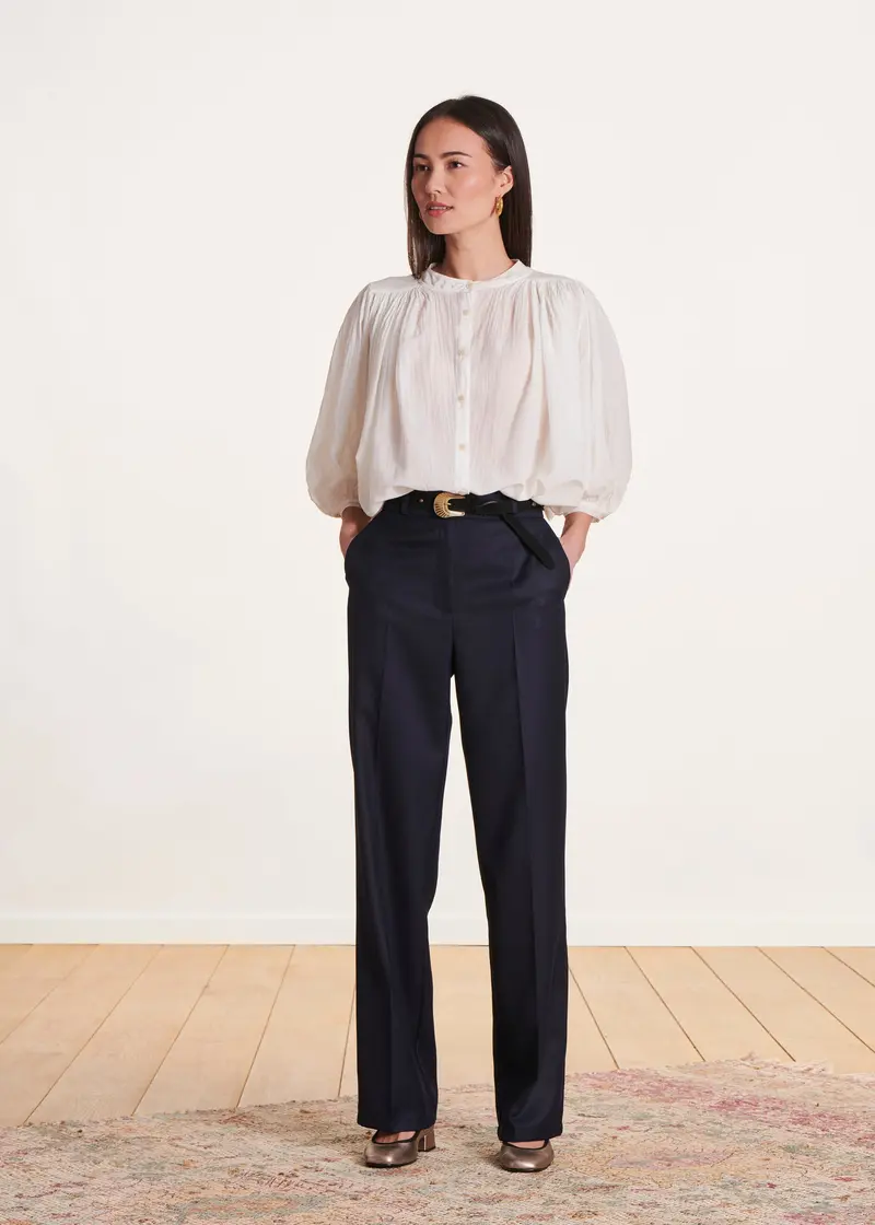 Pantalon bleu marine droit large upcyclé