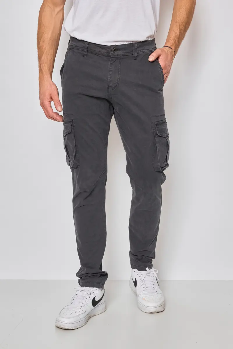Pantalon cargo coupe droite gris foncé homme