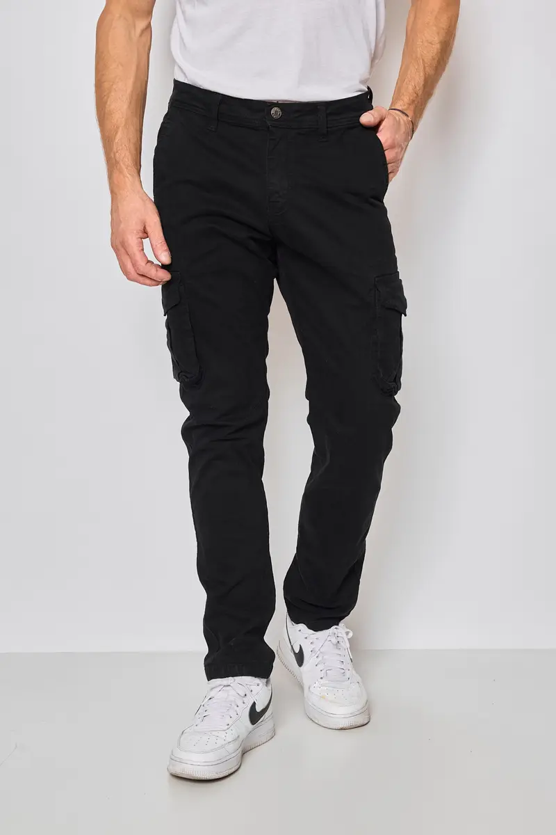 Pantalon cargo coupe droite noir homme