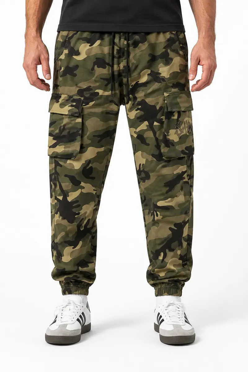Pantalon cargo homme camouflage vert