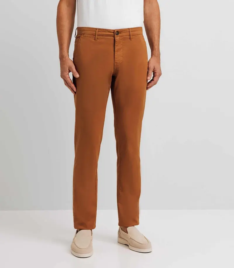 Pantalon casual stretch camel foncé